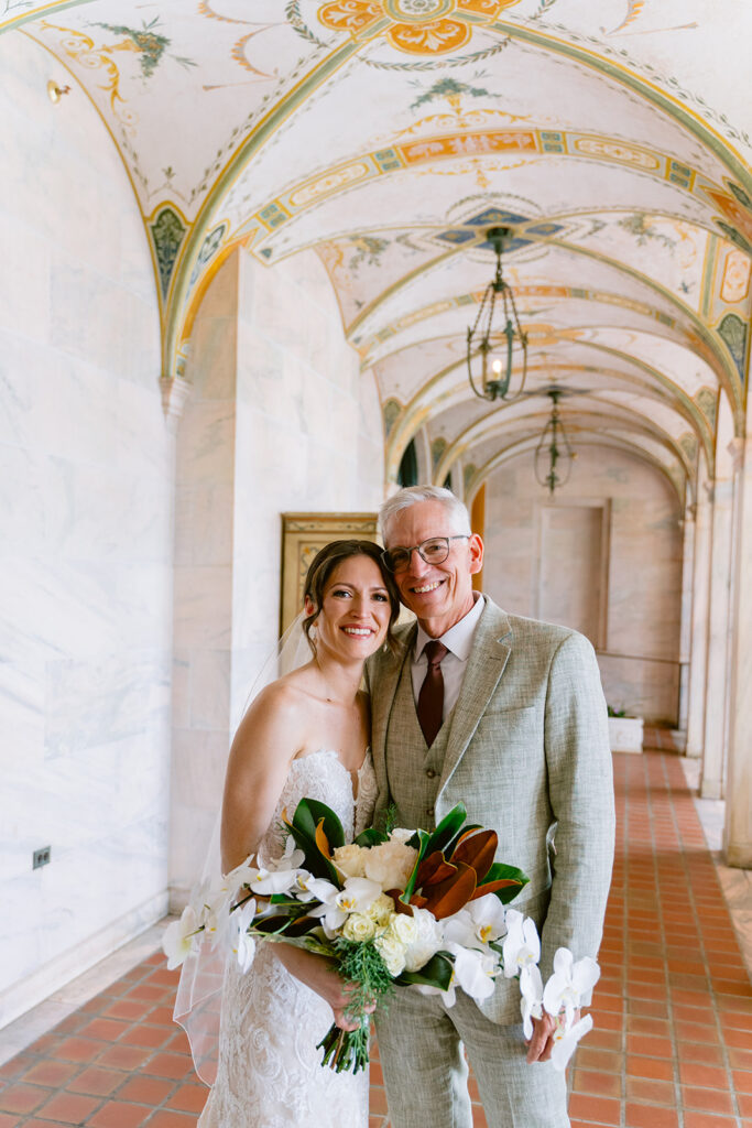 Bride and her father at their first look at New College Sarasota Wedding